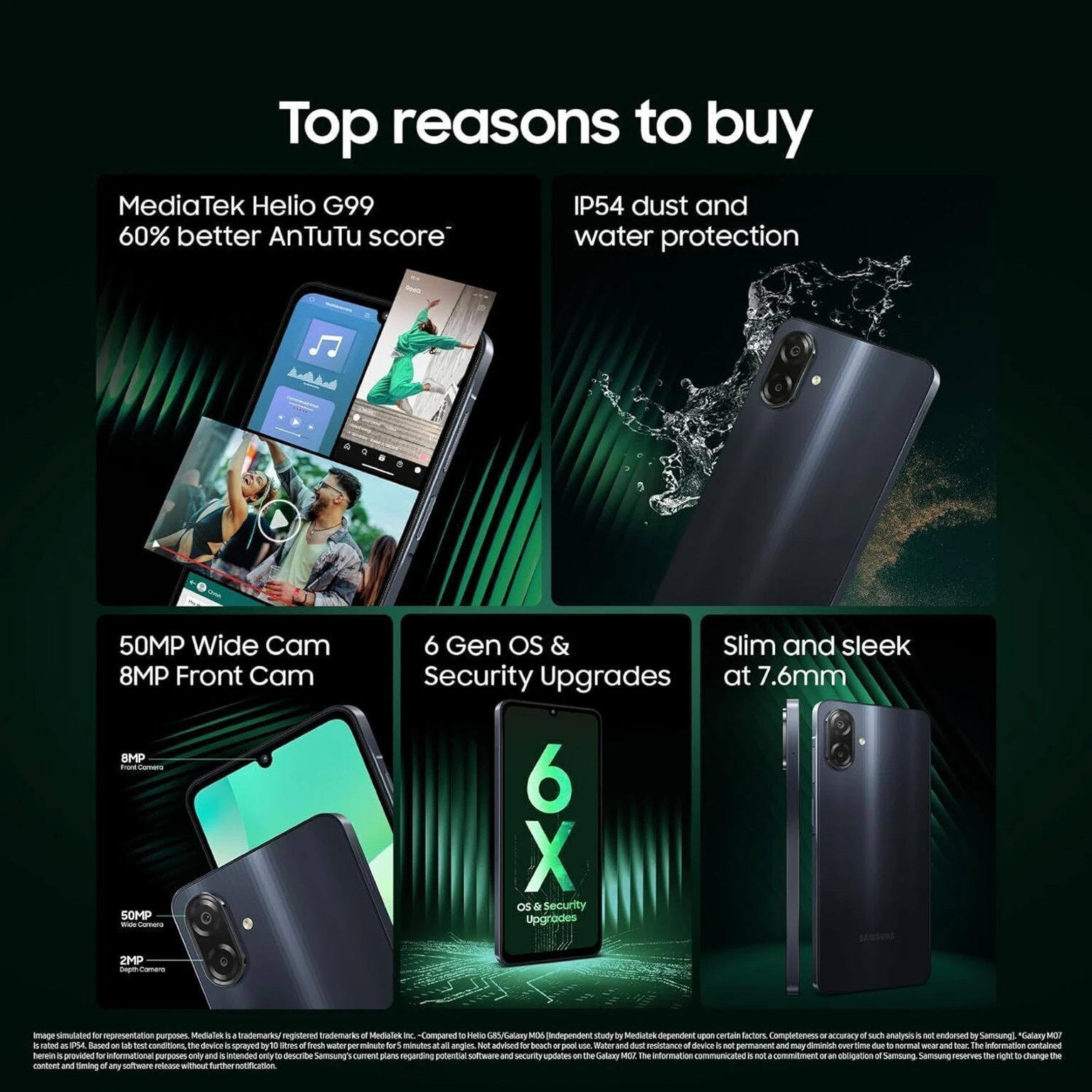 Samsung Galaxy M07 Mobile (Black, 4GB RAM, 64GB Storage) | MediaTek Helio G99 | AnTuTu 624K | IP54| 50MP Camera | 7.6mm Slim | 5000mAh Battery | 25W Fast Charging | 6 Gen OS Upgrades | Without Charger